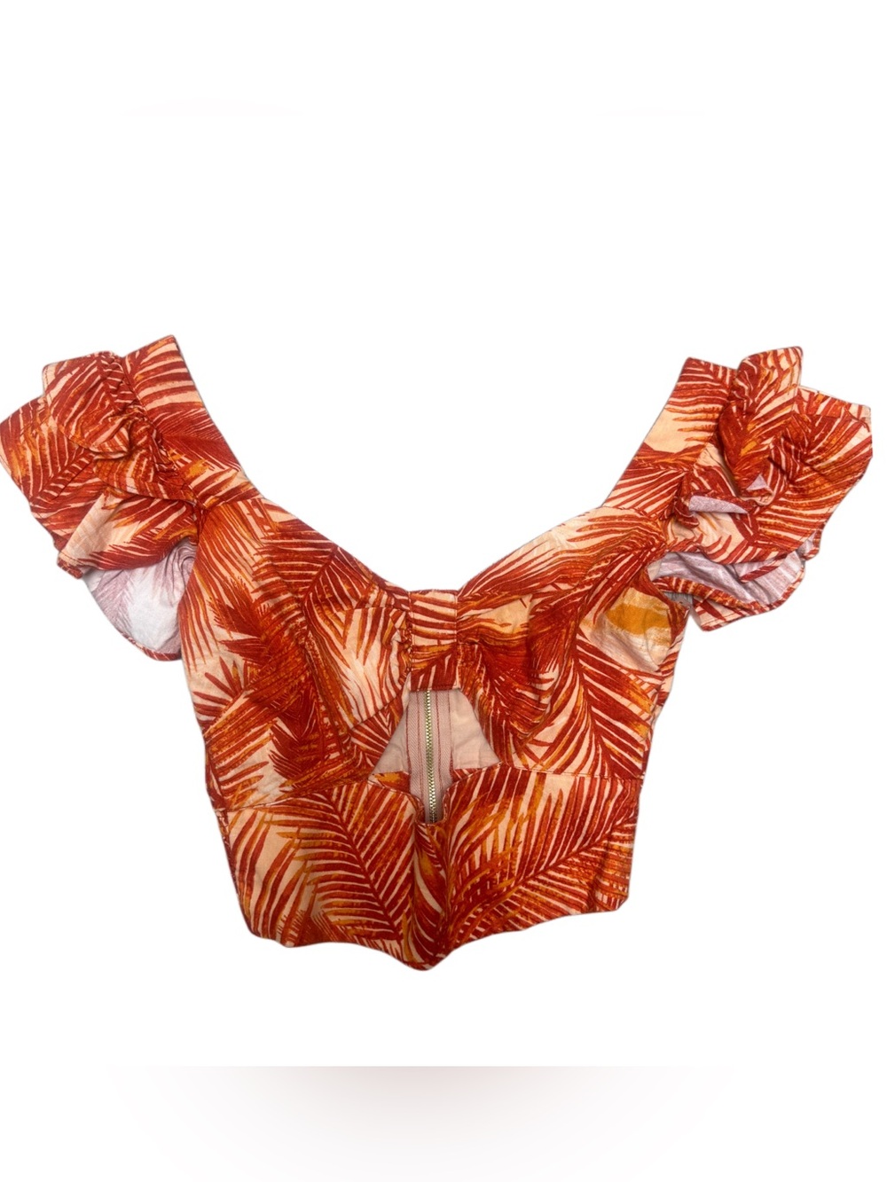 Inc international Women’s Ruffled Off-Shoulder Crop Top in Rust Leaf Print XS
